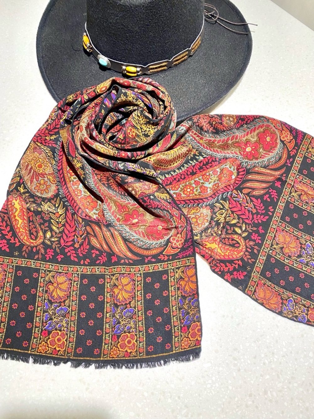 Stunning paisley SILK boho scarf/wrap w southwestern equestrian vibe